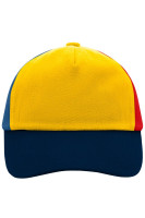 Gold-yellow/royal/red/navy (ca. Pantone 136C
287C
200C
289C)